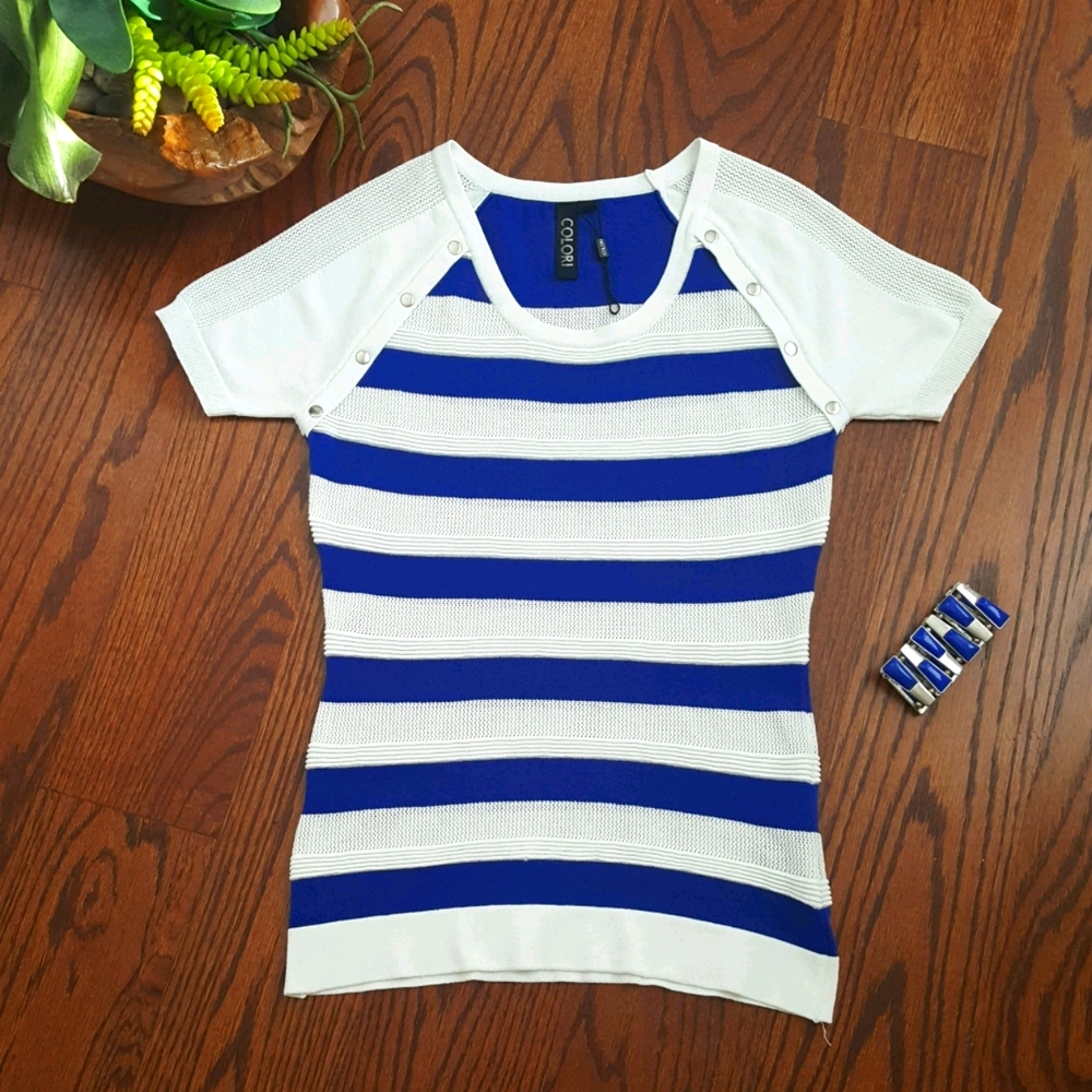 COLORI White & Blue Tee for Women Size P/S
